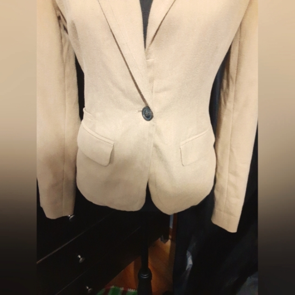 Merona Retro Women's Blazer Wool Blend Tan  Color Button Up Size 2 - Picture 3 of 8